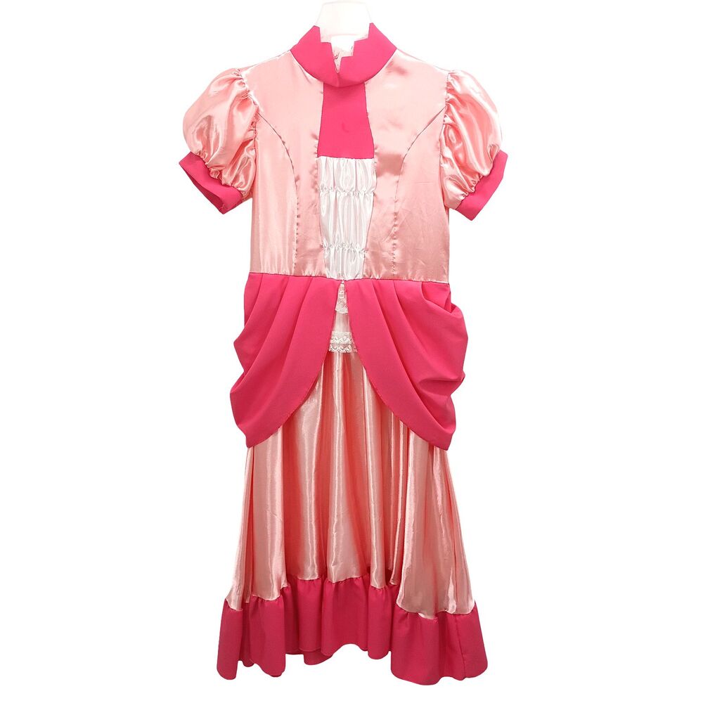 Pink Princess Costume Dress Girls XL Satin Lace Puff Sleeve High Collar Cosplay